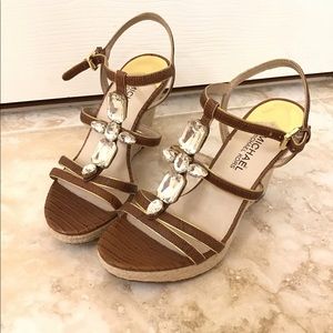 Michael Kors Tan Jeweled Sandal Heels